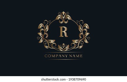 Vintage bronze logo with the letter R. Elegant monogram, business sign, identity for a hotel, restaurant, jewelry.