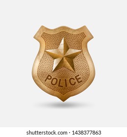 Vintage bronze Police badge with star. Vector illustration