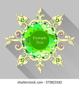 vintage brooch with a huge gem, vector illustration, ornamental background.