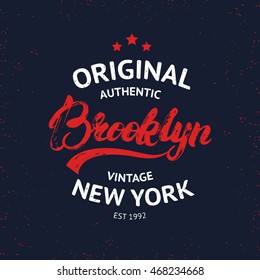 Vintage Brooklyn label. Quality tee print. Brooklyn hand written lettering calligraphy. Vector illustration.