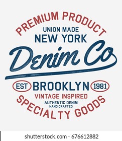 Vintage Brooklyn NYC denim typography, for t-shirt and other uses.
