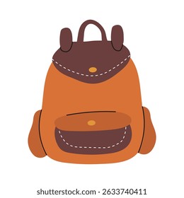 Vintage brown backpack with leather accents designed for everyday adventures and casual outings. Flat style vector illustration.