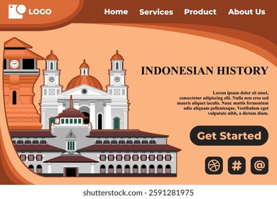 Vintage Brown Brick Indonesian Cultural Historical Landmark Template for Web Landing Page and Presentation Background