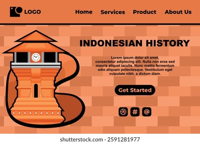 Vintage Brown Brick Indonesian Cultural Historical Landmark Template for Web Landing Page and Presentation Background