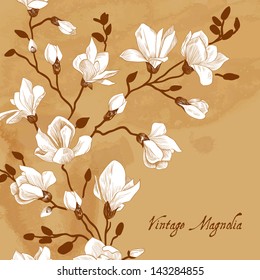 Vintage brown card with a magnolia