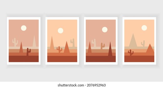 Vintage Brown Color Desert Landscape Wall Arts Vector Decoration