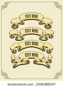 vintage brown curved ribbon vector graphic illustration design with text here for product design, labels, stickers, merchandise, logos, mascots, posters, and for your company or brand