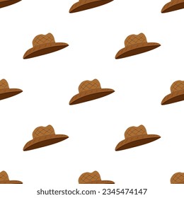 Vintage brown hat isolated on white background is in Seamless pattern - vector illustration