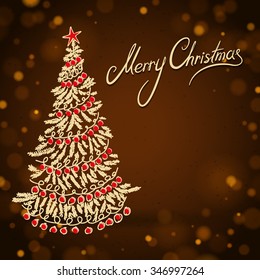 Vintage Brown Merry Christmas Card with Lights