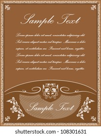 Vintage brown paper with ornamental frame and decor elements and place for Your custom text