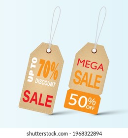 Vintage brown price tags, shopping discount concept vector illustration
