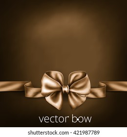 Vintage brown realistic silk ribbon bow. Vector illustration
