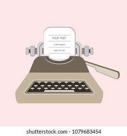 Vintage brown typewriter With Paper on pink background. Retro equipment for writers and journalists.vector , illustration