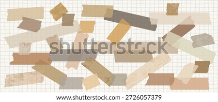 Vintage Brown Vector Washi Tape Pieces with Torn Edges, Masking Tape Paper Illustration for Journaling Graphic Design