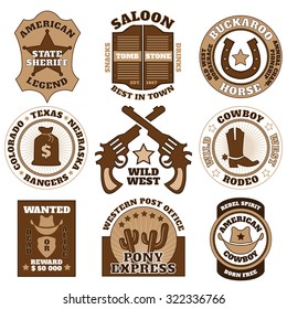 Vintage Brown Wild West Badges Set Stock Vector (Royalty Free) 322336766