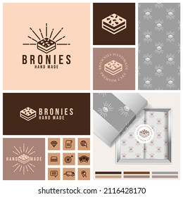 vintage brownies cake logo with seamless pattern and mockup