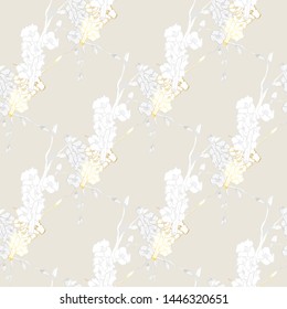 Vintage brunch gold collection for wallpaper design. Seamless vintage background. Botanical illustration. Spring floral texture. 