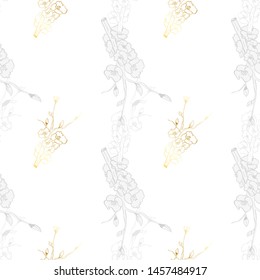 Vintage brunch gold collection for wallpaper design. Seamless vintage background. Botanical illustration. Spring floral texture. 