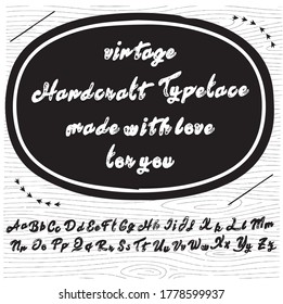 Vintage brush script lettering font, handwritten calligraphic alphabet. Textured unique brush in alphabet style. Vector Illustration.
