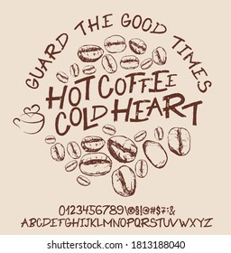 Vintage brush script lettering font. Handwritten alphabet. Textured unique brush in alphabet style. Vector Illustration.