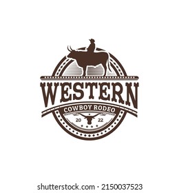 Vintage Buffalo Bull Rider Emblem Logo Design