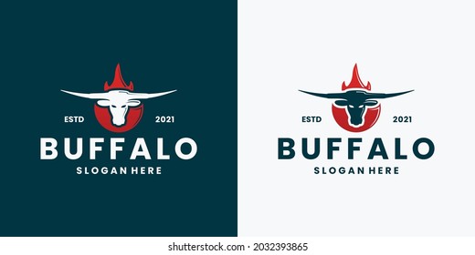 vectores vintage de diseño del logotipo de longhorn de búfala de fuego vintage