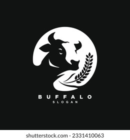 Vintage buffalo with wheat logo design badge isolated on black background