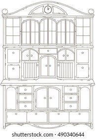 Vintage buffet with lots of doors. Vector illustration.