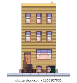 vintage building facade in yellow tones, vector illustration, contour drawing