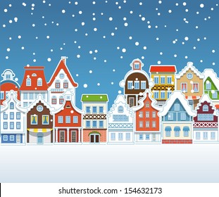 Vintage Buildings Snowfall On Winter Stock Vector (Royalty Free ...