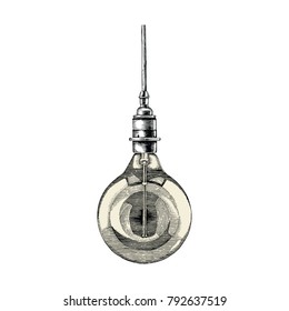 Vintage bulb hand drawing engraving style
