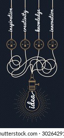 Vintage bulb idea circuit board on striped background