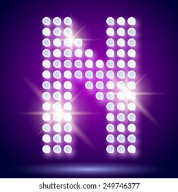 Vintage bulb lamp realistic font of 80s disco with stars. Letter N
