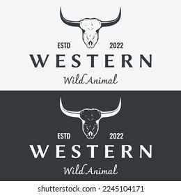 Vintage bull, cow and buffalo long horn logo. for badges, restaurant, business.
