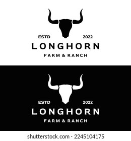 Logotipo vintage de toro, vaca y búfalo de cuerno largo. para insignias, restaurantes, negocios.