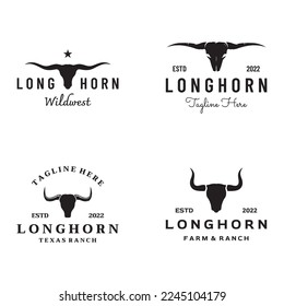 Vintage bull, cow and buffalo long horn logo. for badges, restaurant, business.