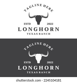 Vintage bull, cow and buffalo long horn logo. for badges, restaurant, business.