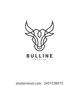 Vintage Bull cow longhorn logo design with monoline style 2 