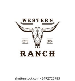 Vintage bull logo with longhorn skull