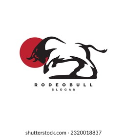 Vintage bull with red sun logo design. Aggressive bull logo vector illustration