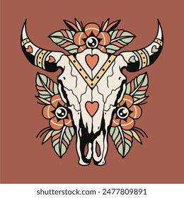 Vintage bull skull design vector