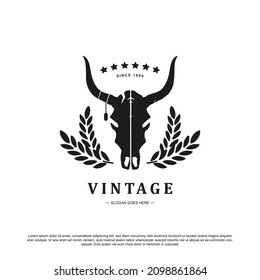 Vintage bull  skull logo design vector illustration