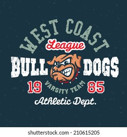 Vintage bulldogs textured varsity team sport t-shirt apparel graphic design, athletic department (grunge effect easy removable from separate layer)