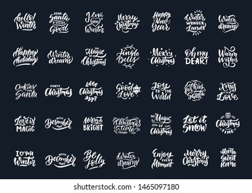 The vintage bundle for Marry Christmas and Happy New Year in the dark background. Hand drawn lettering phrase good for t-shirt designs, posters, ads etc. Vector illustration