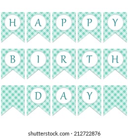 Vintage bunting flags with gingham ornament as printables for birthday party or baby shower