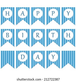 Vintage bunting flags with striped ornament as printables for birthday party or baby shower