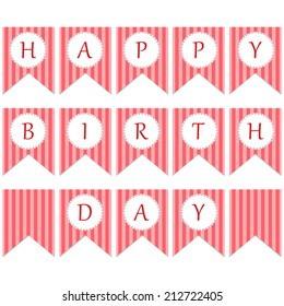 Vintage bunting flags with striped ornament as printables for birthday party or baby shower