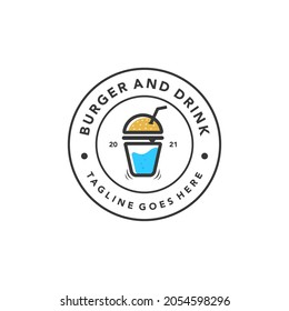 Vintage Burger Drink Logo for Fast Food Restaurant Retro Design Vector Template