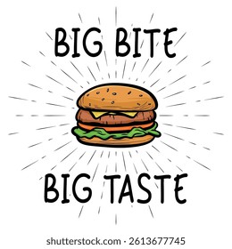 Vintage Burger Label Featuring Sunburst Elements