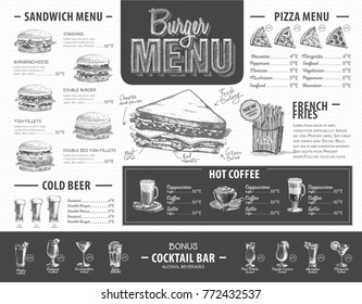 Vintage  burger menu design. Fast food menu